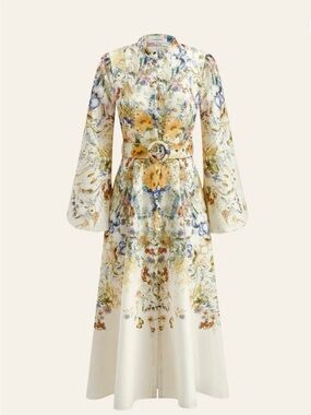 🆕#324~Commense Cream Floral Belted Long-Sleeve Midi Dress